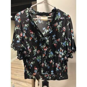 Anthropologie Maeve Floral Butterfly Sleeve Blouse